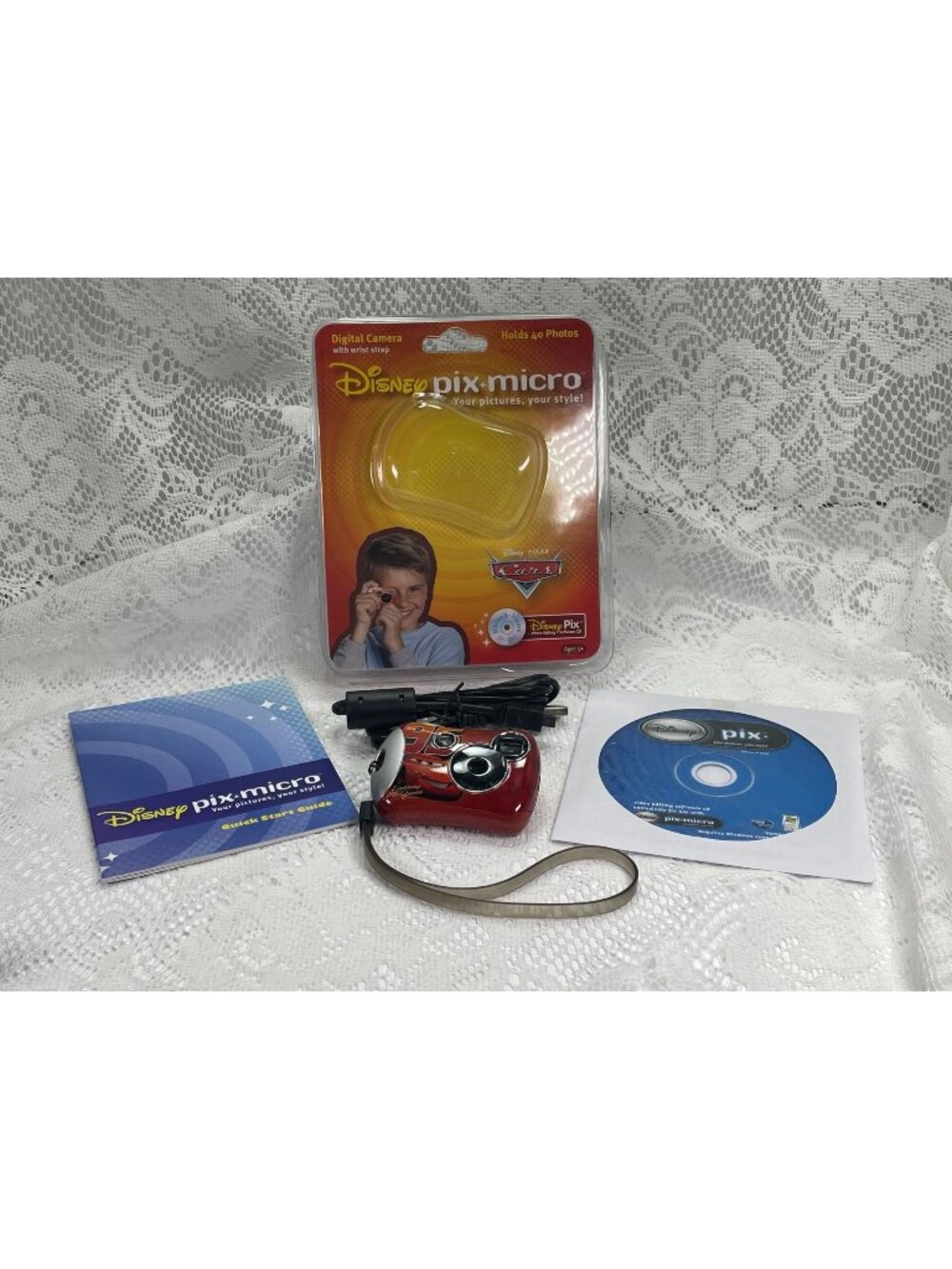 VTG Disney Pix Micro Cars Digital Camera W/ Wrist Strap Software CD & Guide Test